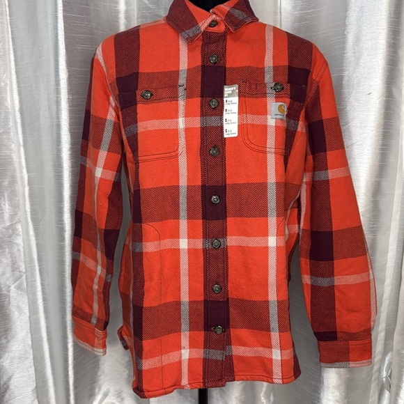 Carhartt Loose Fit Heavyweight Twill Long-Sleeve Plaid Button Up Shirt Women’s S - Picture 2 of 8